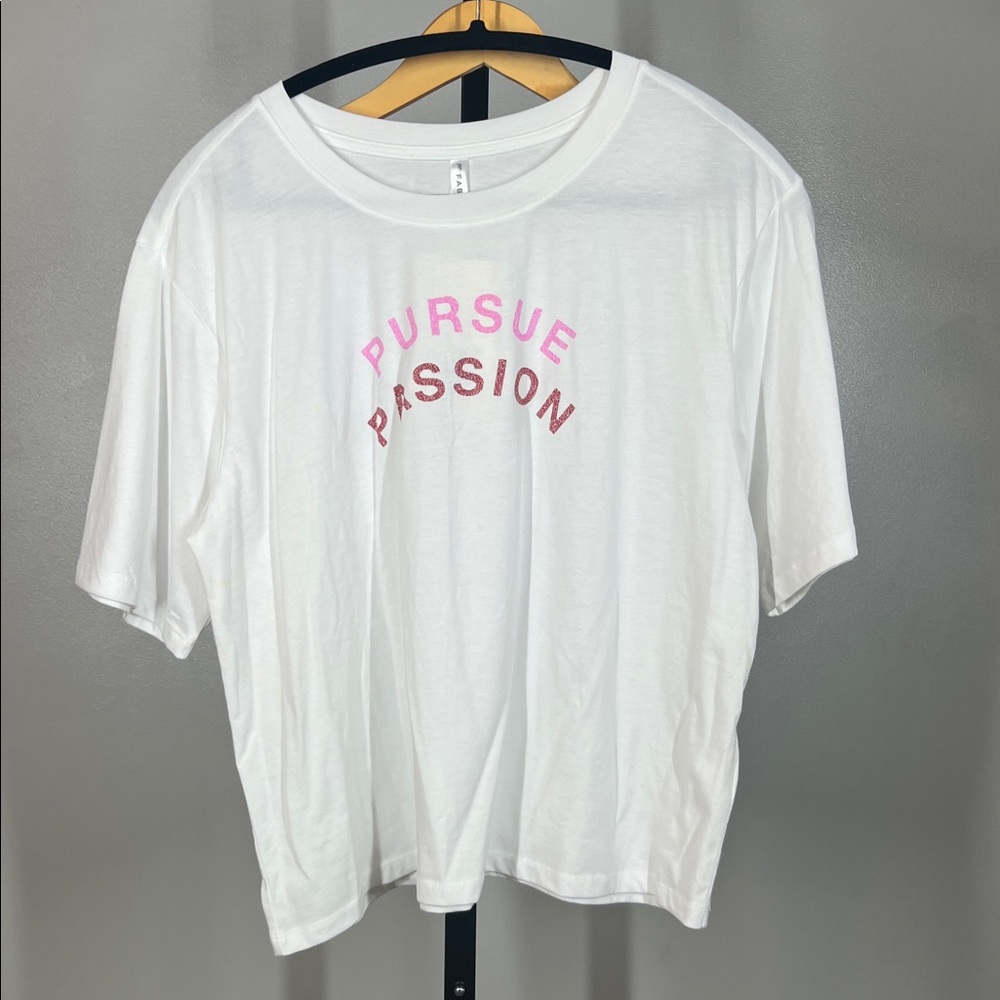 Fabletics White Tee with Pink Graphic